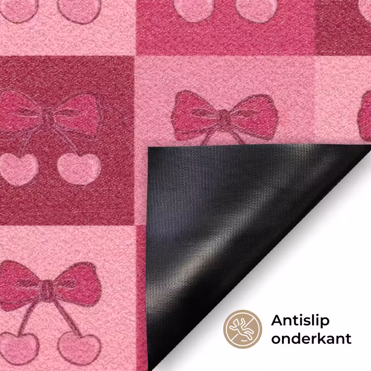 Kersen - Strikjes - Speels - Roze - Bordeaux Deurmat klein 898 -antislip_NL