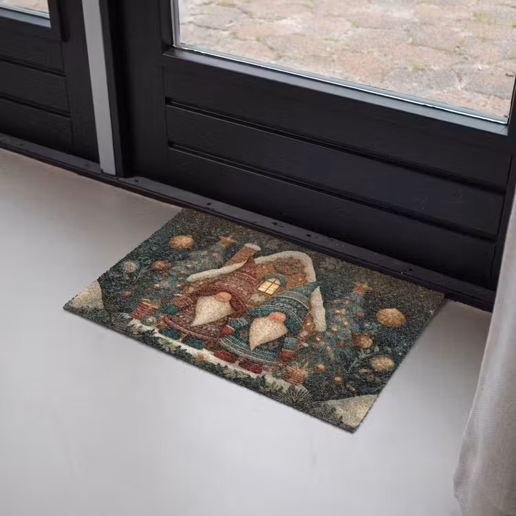 Kerst - Gnomen - Peperkoekhuisje - Rood - Groen Deurmat klein -sfeer2