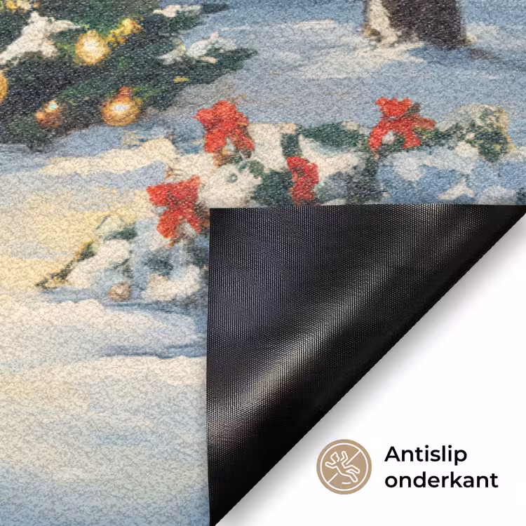 Kerst - Kerstboom - Winter - Huis - Sneeuw Deurmat klein -antislip_NL