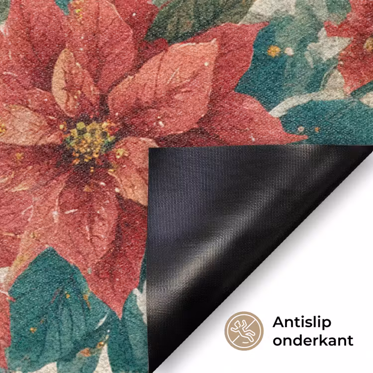 Kerst - Poinsettia - Omlijsting - Kleurrijk Deurmat klein -antislip_NL