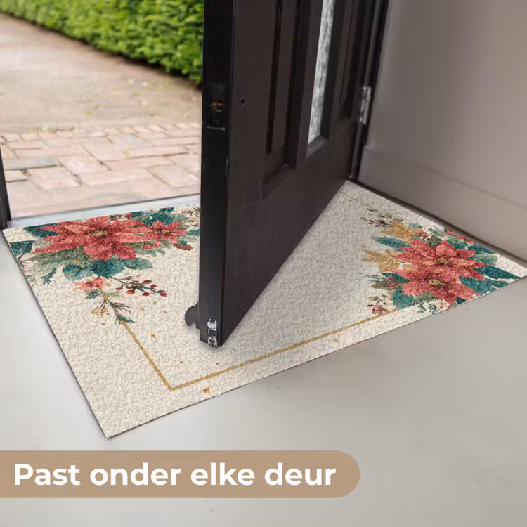 Kerst - Poinsettia - Omlijsting - Kleurrijk Deurmat klein -USP_NL