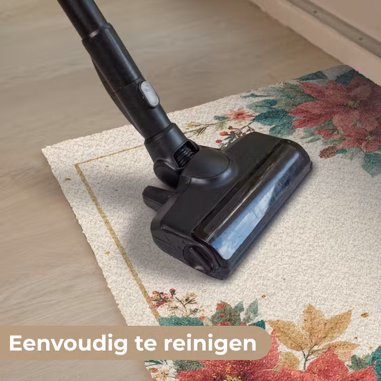 Kerst - Poinsettia - Omlijsting - Kleurrijk Deurmat klein -reinigen_NL
