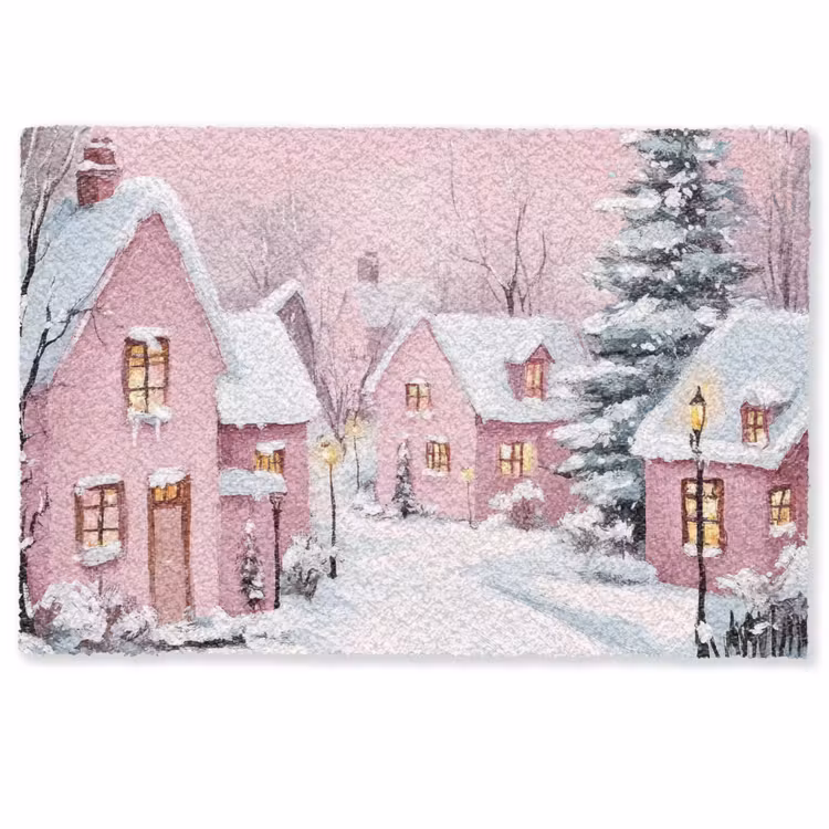 Kerstdorp - Roze - Winter - Sneeuw - Huizen Deurmat klein -zkaufland3d