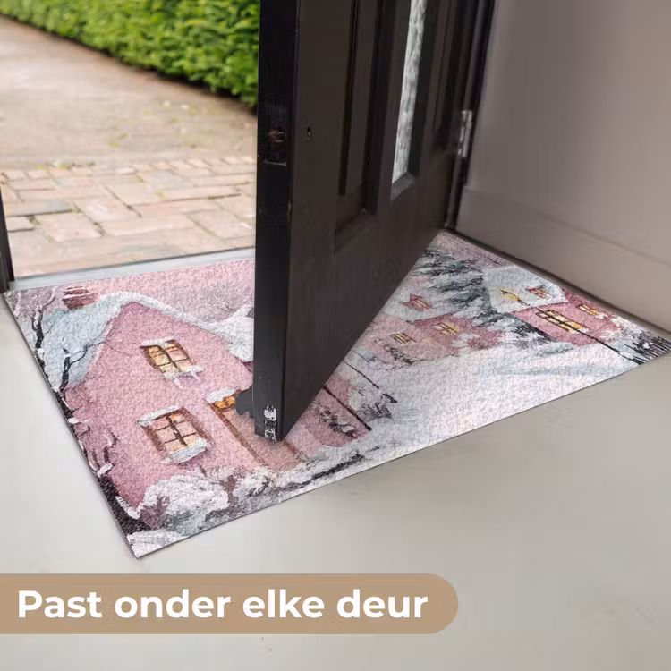 Kerstdorp - Roze - Winter - Sneeuw - Huizen Deurmat klein -USP_NL