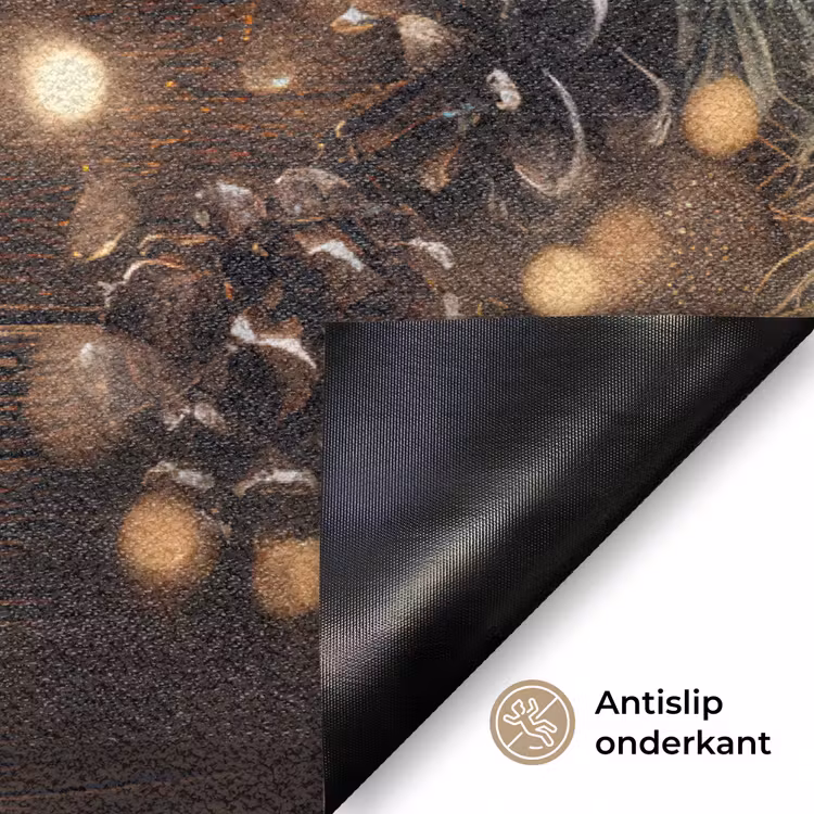 Kersthoekdecoratie - Dennenappels - Lichtjes Deurmat klein -antislip_NL