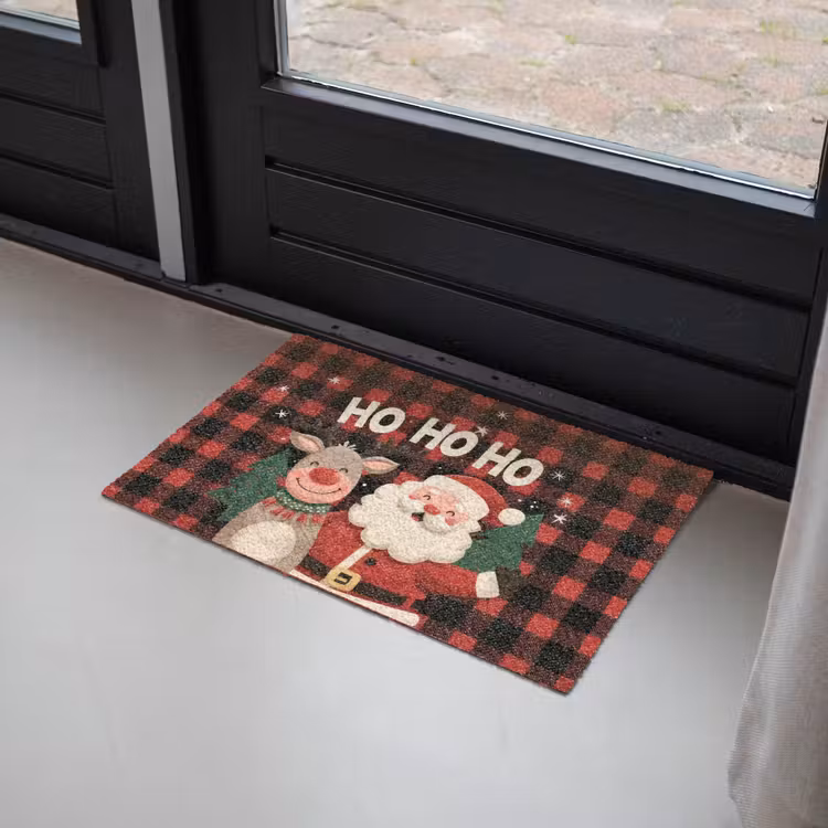 Kerstman - Rendier - Tekst - Rood - Zwart Deurmat klein -sfeer2