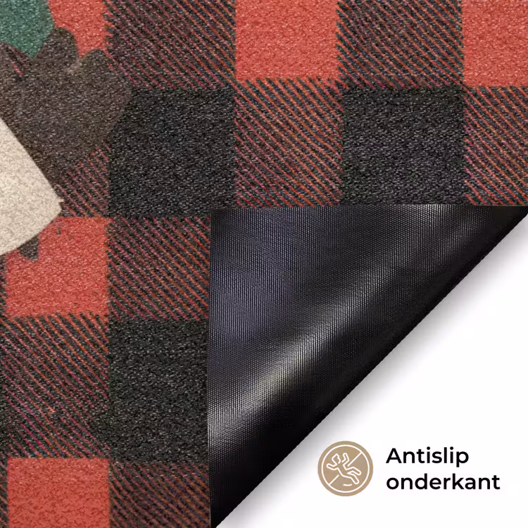 Kerstman - Rendier - Tekst - Rood - Zwart Deurmat klein -antislip_NL