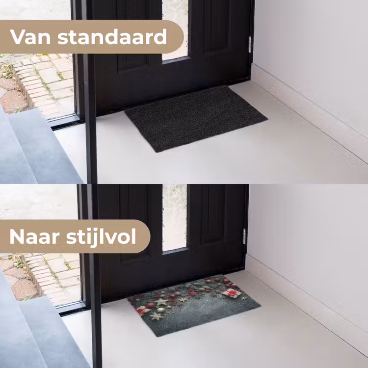 Kerstomlijsting - Hulst - Kleurrijk Deurmat klein -voor-na_NL