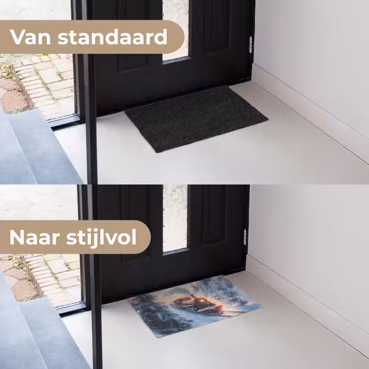 Kersttrein - Sneeuw - Winter - Kerst Deurmat klein -voor-na_NL