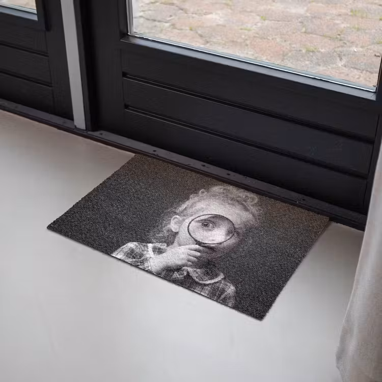 Kind - Vergrootglas - Portret - Zwart-wit Deurmat klein -sfeer2