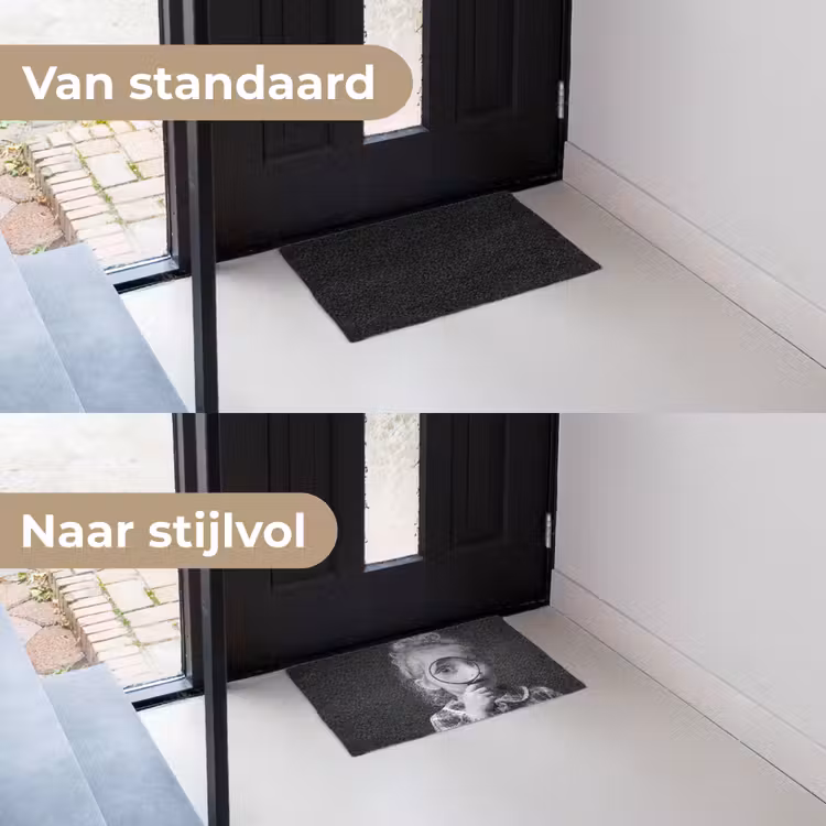Kind - Vergrootglas - Portret - Zwart-wit Deurmat klein -voor-na_NL