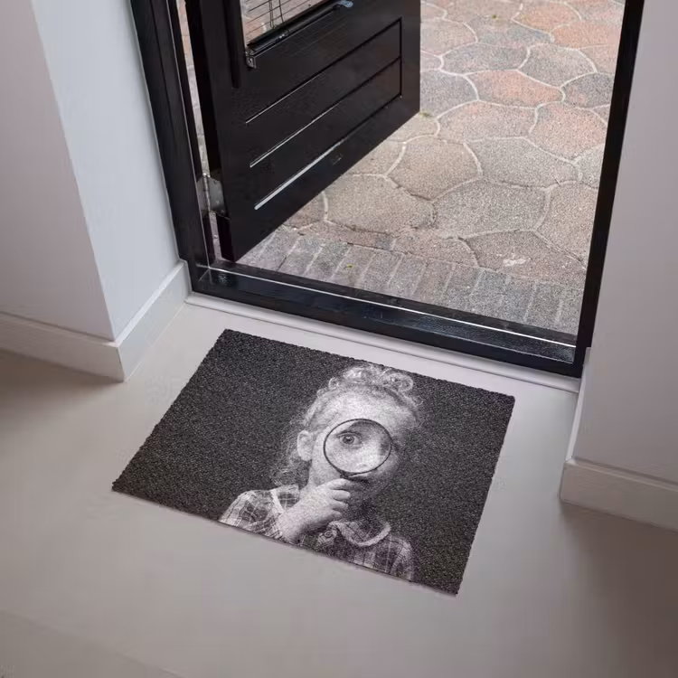 Kind - Vergrootglas - Portret - Zwart-wit Deurmat klein -sfeer5