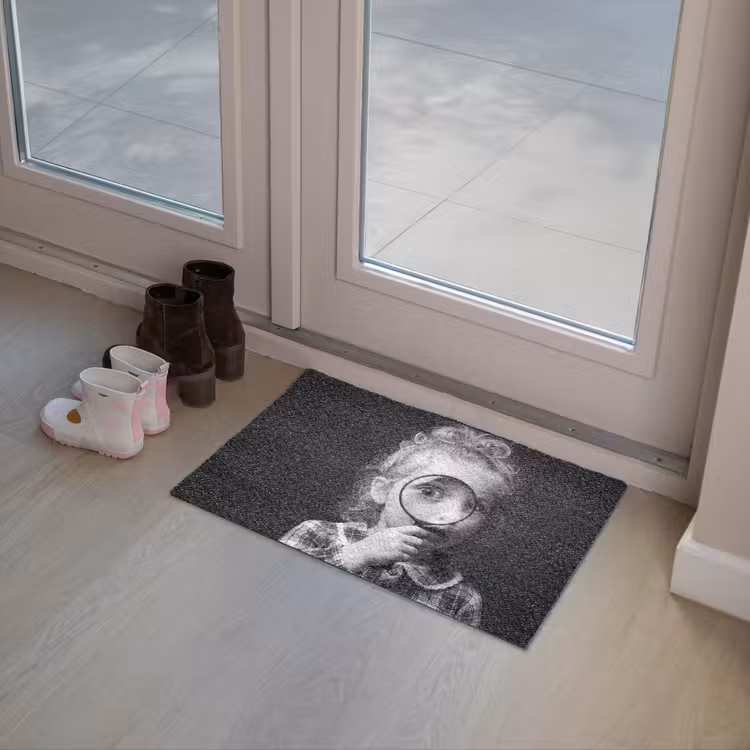 Kind - Vergrootglas - Portret - Zwart-wit Deurmat klein -sfeer3