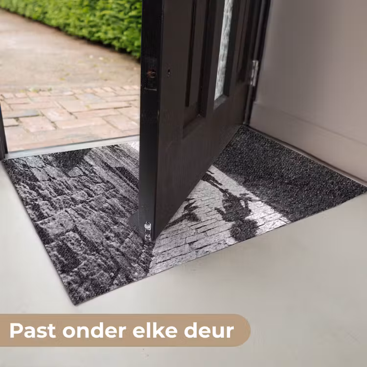 Kind - Vogel - Straat - Zwart-wit - Spelen Deurmat klein -USP_NL