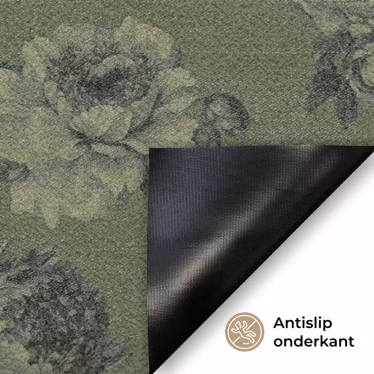 Klassiek - botanisch - olijfgroen - bloemen Deurmat klein 898 -antislip_NL