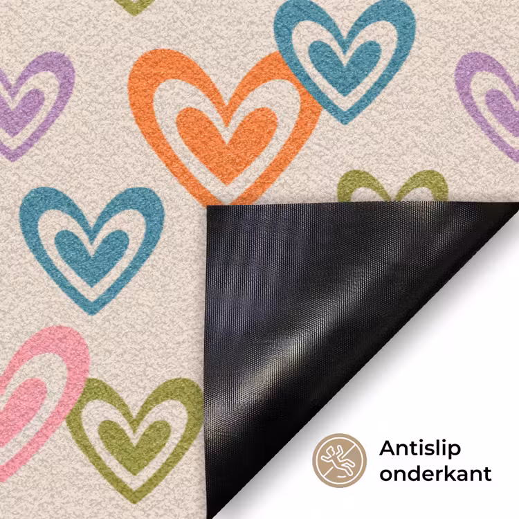 Kleurrijk - Hartjes - Patroon - Beige Deurmat klein 898 -antislip_NL