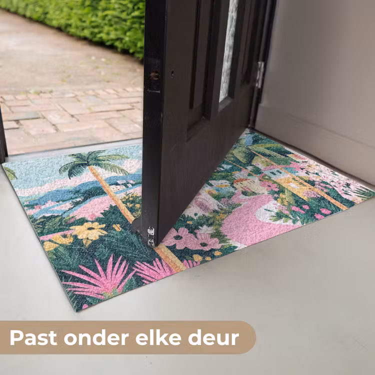 Kleurrijk - Huizen - Heuvels - Roze Deurmat klein -USP_NL