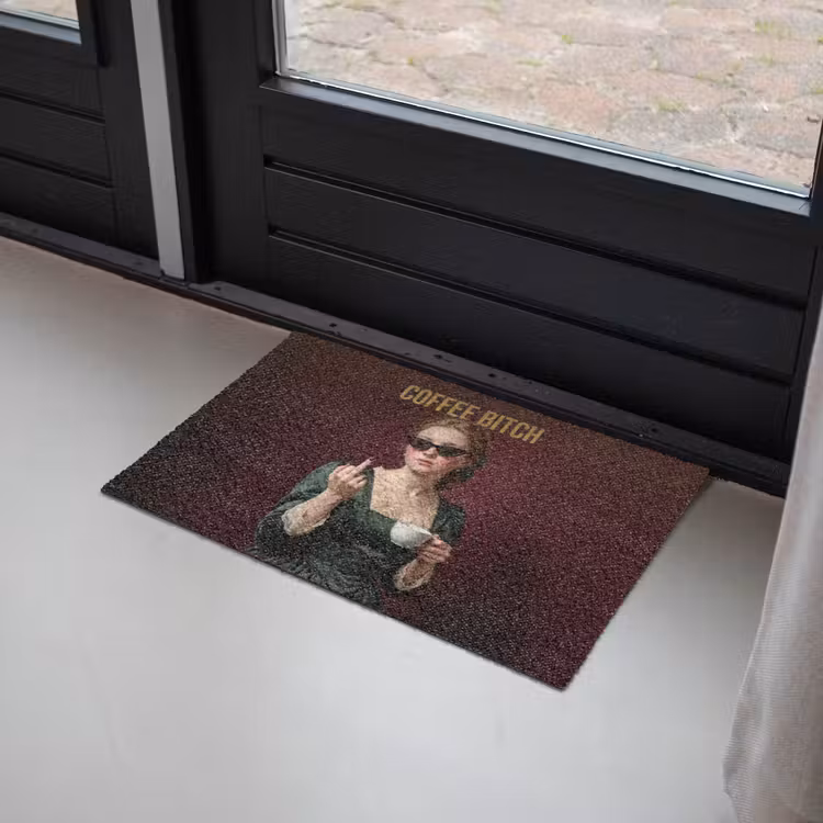 Koffie - Vrouw - Middelvinger Deurmat klein -sfeer2