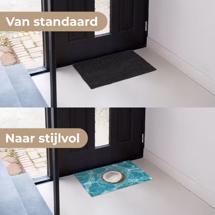 Kokosnoot - Water - Wit Deurmat klein -voor-na_NL