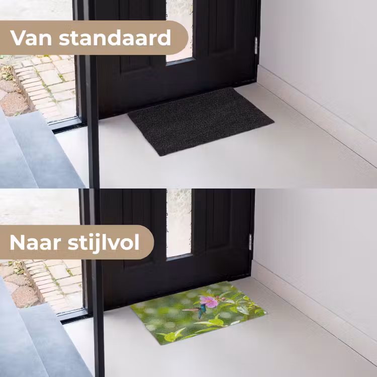 Kolibrie - Bloem - Natuur - Groen Deurmat klein -voor-na_NL