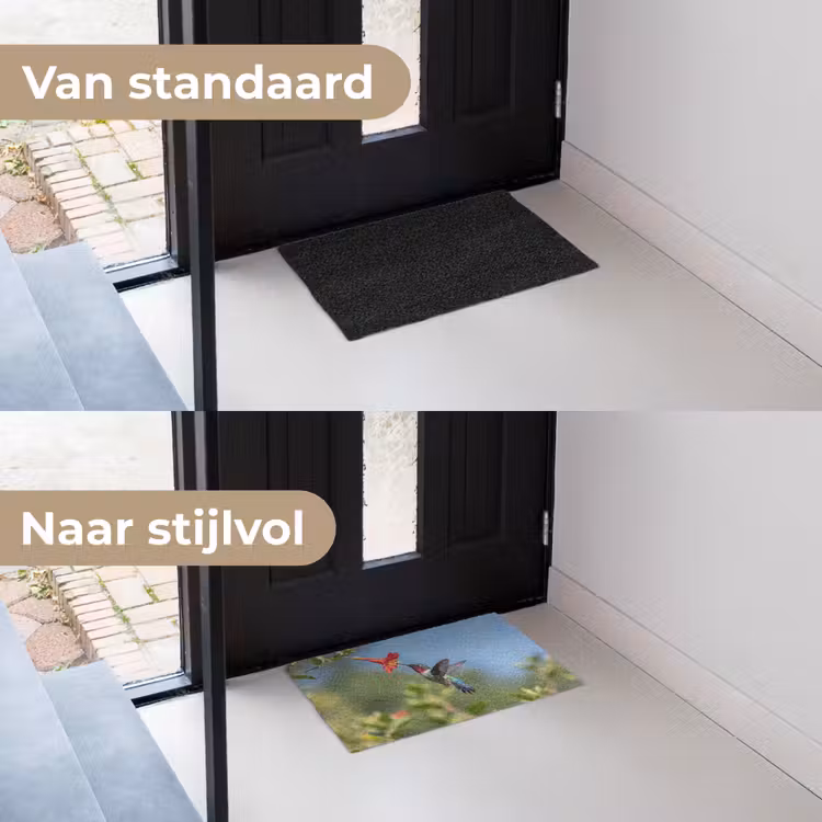 Kolibrie - Bloem - Natuur - Groen Deurmat klein -voor-na_NL
