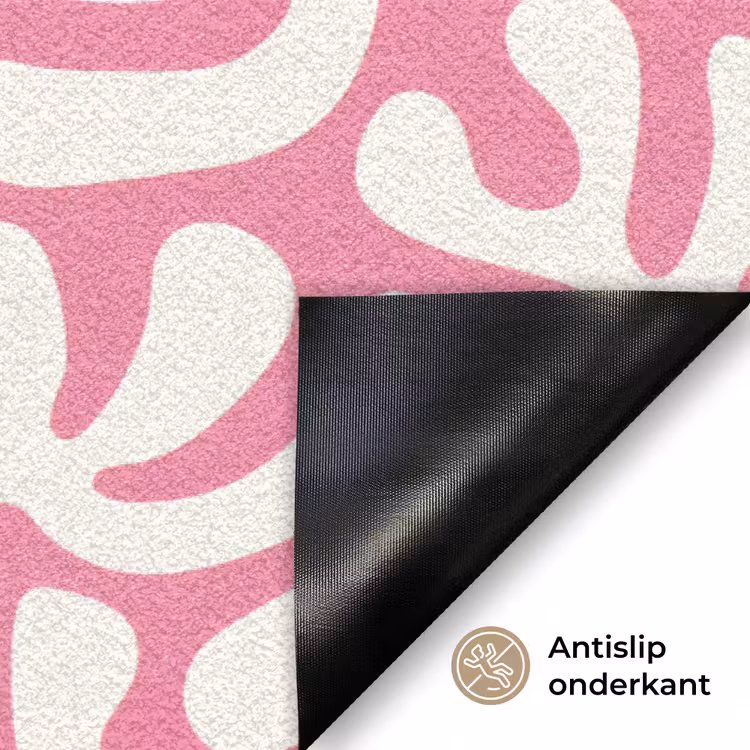 Koraal - Patroon - Roze - Wit - Minimalistisch Deurmat klein -antislip_NL