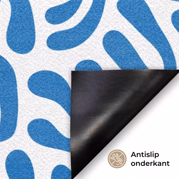 Koraal patroon - Wit - Blauw - Zomer Deurmat klein -antislip_NL