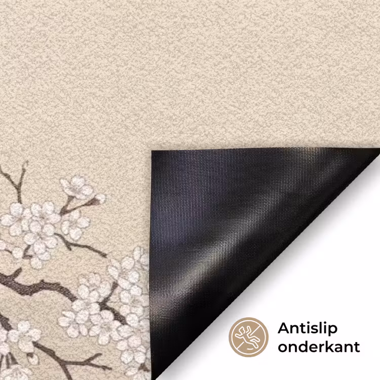 Kraanvogels - Bloesem - Beige Deurmat klein -antislip_NL