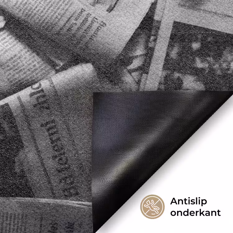 Krant - Stapel - Nieuws - Zwart-wit Deurmat klein -antislip_NL