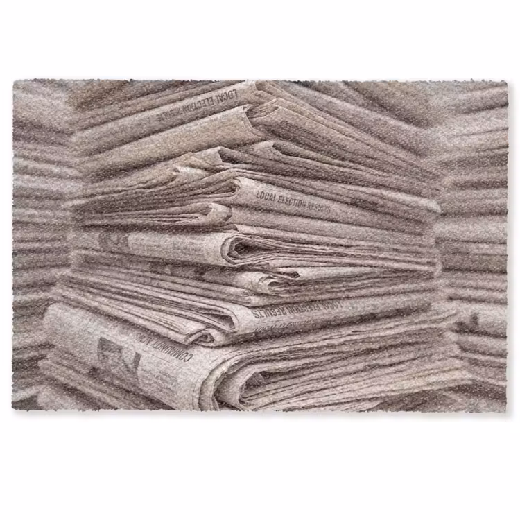 Kranten - Stapel - Nieuws - Vintage - Beige Deurmat klein -zkaufland3d