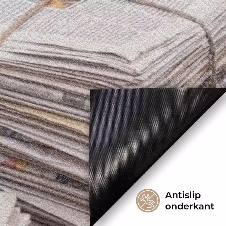 Kranten - Stapels - Touw - Informatie - Vintage Deurmat klein -antislip_NL