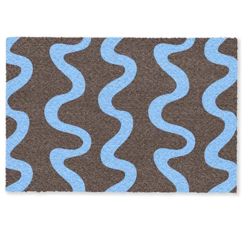 Kronkelende lijnen - Blauw - Bruin - Minimalistisch Deurmat klein 898 -zkaufland3d