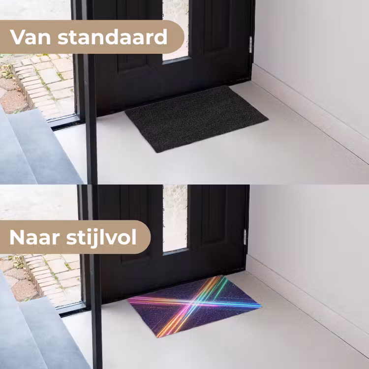 Kruisen - Lasterstralen - Neon Deurmat klein -voor-na_NL