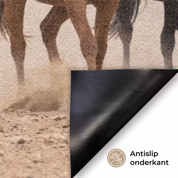Kudde paarden - Stofwolk - Bruin - Zwart Deurmat klein -antislip_NL