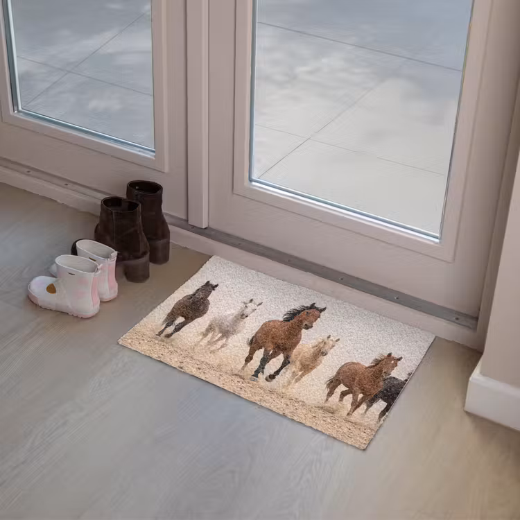 Kudde paarden - Stofwolk - Bruin - Zwart Deurmat klein -sfeer3