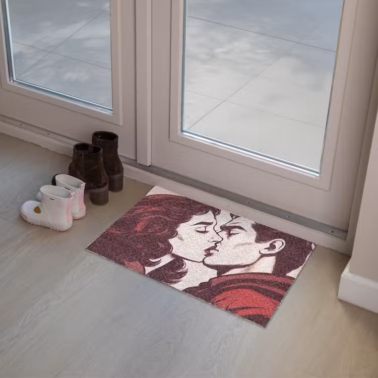 Kussen - Personen - Retro - Bordeaux Deurmat klein -sfeer3