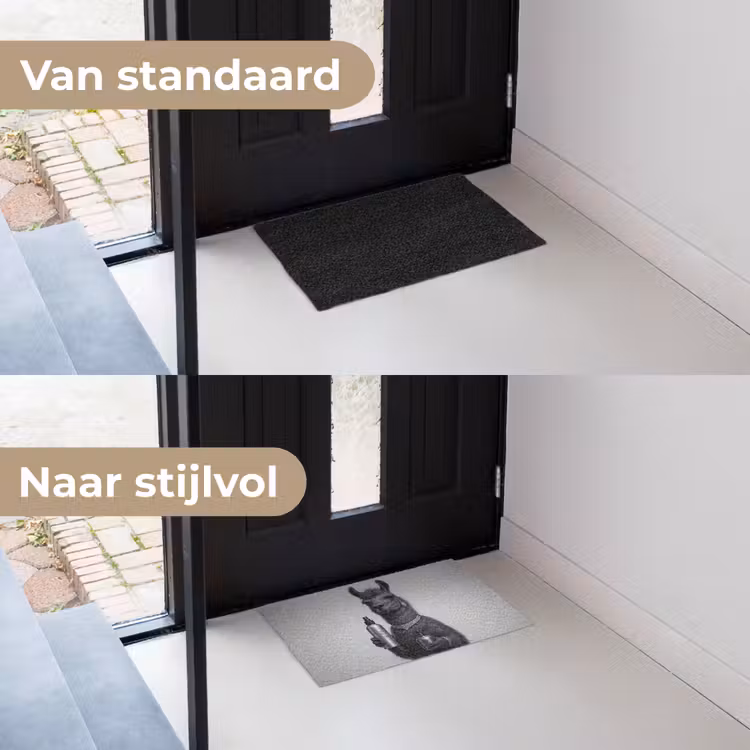 Lama - Flessen - Zwart - Wit Deurmat klein -voor-na_NL
