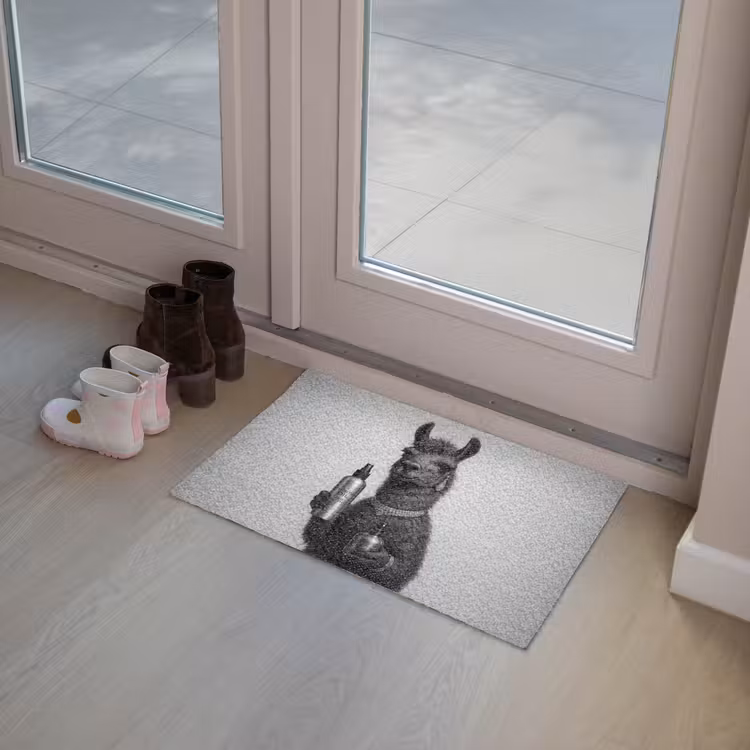 Lama - Flessen - Zwart - Wit Deurmat klein -sfeer3