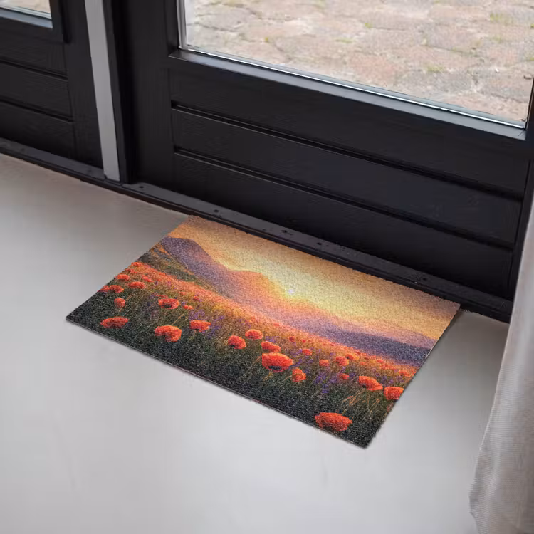 Landschap - Zonsondergang - Bloemenveld Deurmat klein -sfeer2