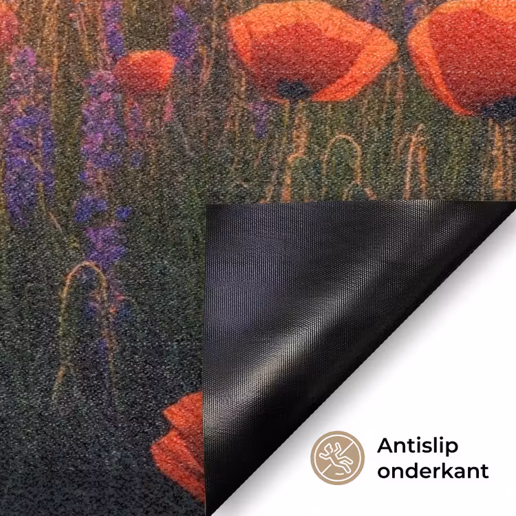 Landschap - Zonsondergang - Bloemenveld Deurmat klein -antislip_NL