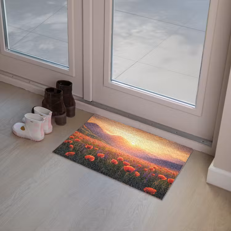 Landschap - Zonsondergang - Bloemenveld Deurmat klein -sfeer3
