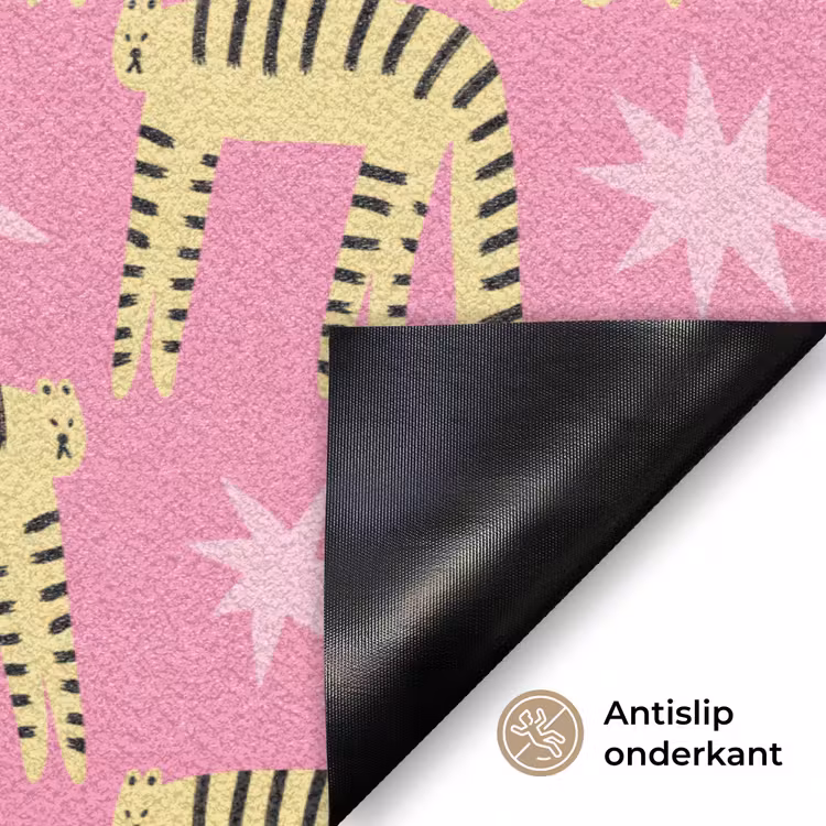 Langbenige -Tijgerkatten - Roze - Sterren Deurmat klein 898 -antislip_NL