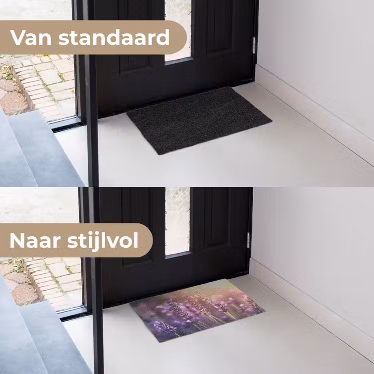 Lavendelbloemen - Paars - Zonlicht Deurmat klein -voor-na_NL