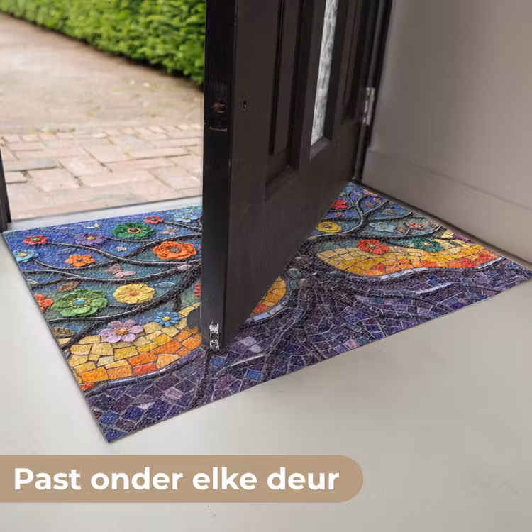 Levensboom - Mozaïek - Bloemen - Kleurrijk - Vrolijk Deurmat klein -USP_NL