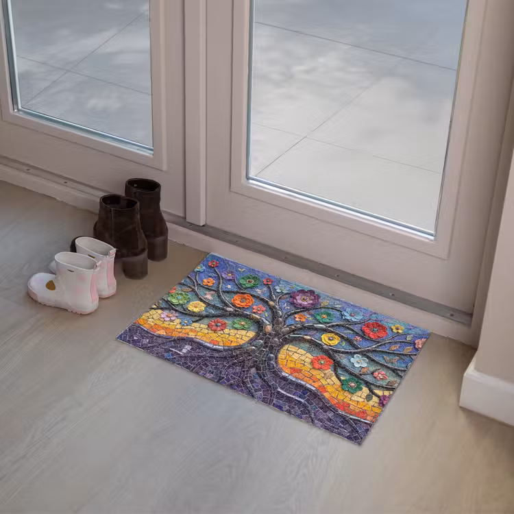 Levensboom - Mozaïek - Bloemen - Kleurrijk - Vrolijk Deurmat klein -sfeer3