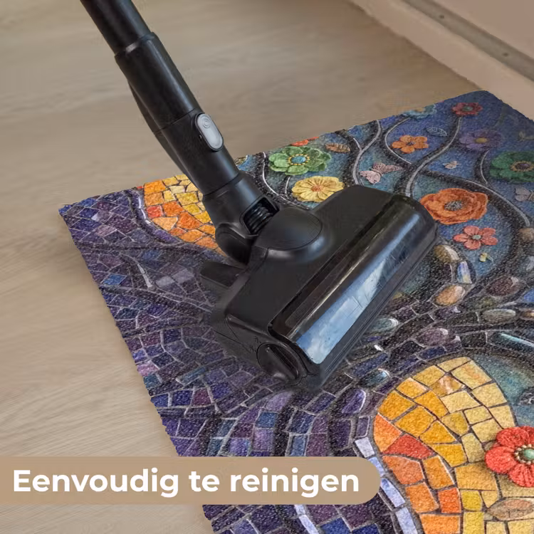 Levensboom - Mozaïek - Bloemen - Kleurrijk - Vrolijk Deurmat klein -reinigen_NL
