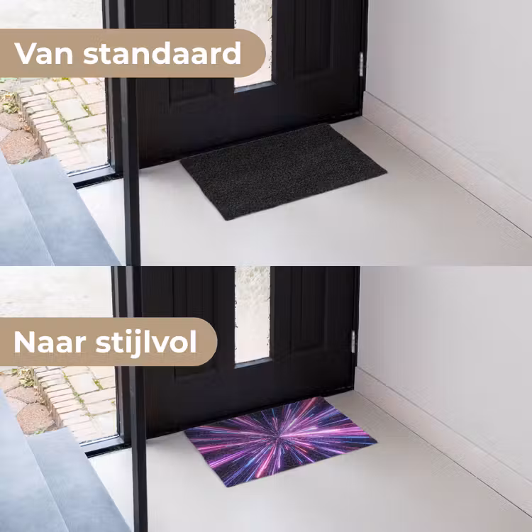 Lichtsnelheid - Ruimte - Roze - Paars Deurmat klein -voor-na_NL