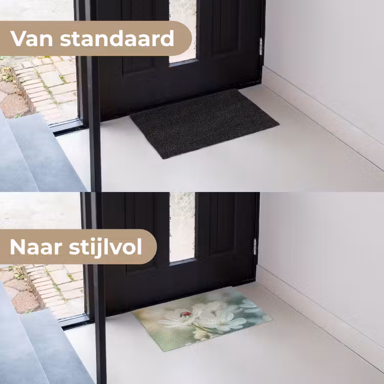 Lieveheersbeestje - Bloemen - Wit Deurmat klein -voor-na_NL