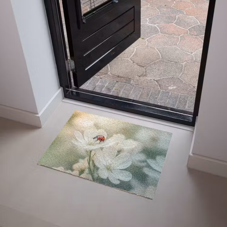 Lieveheersbeestje - Bloemen - Wit Deurmat klein -sfeer5