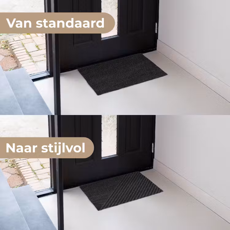 Lijnen - Abstract - Zwart - Grijs - Minimalistisch Deurmat klein -voor-na_NL
